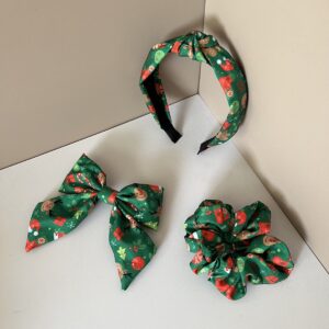 Wholesale 3-piece fabric knotted Santa Claus striped plaid solid color knotted wide headband hair tie hair clip set