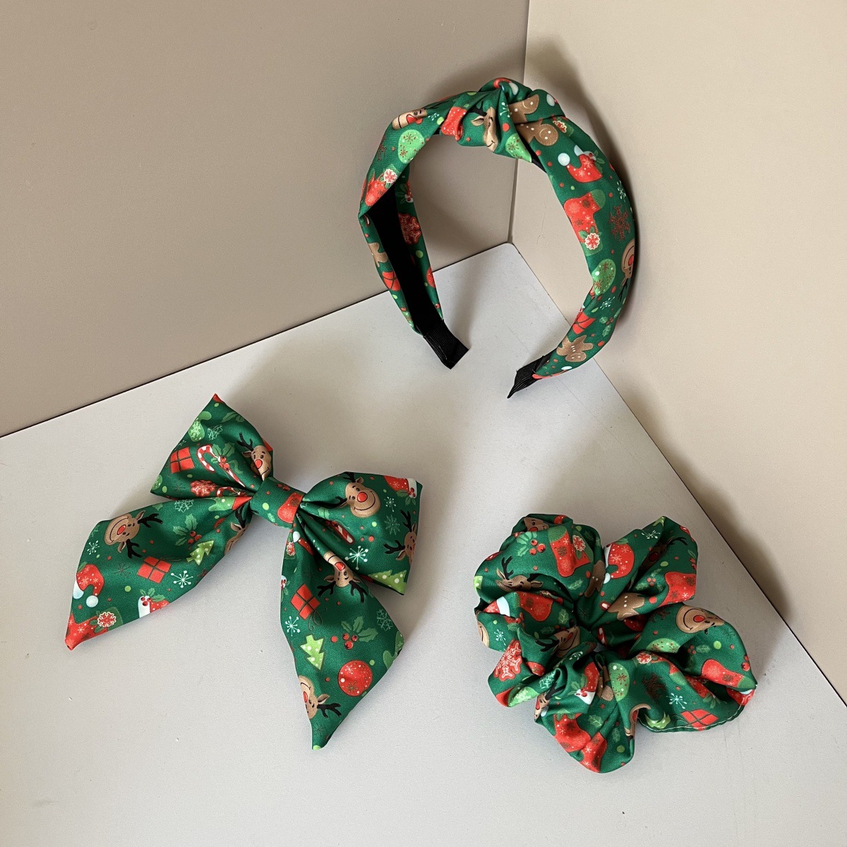 Wholesale 3-piece fabric knotted striped plaid solid color knotted wide headband hair tie hair clip set