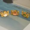 Wholesale Ion Plating (IP) Real Gold Plated 18K Gold Crab 304 Stainless Steel Cat's Eye Stone Vacation Marine Style Waterproof Non Tarnish Open Rings