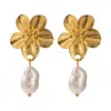 PVD Coated Real Gold Plated Flower 304 Stainless Steel Simple Style Waterproof Non Tarnish 304 Stainless Steel Drop Earrings