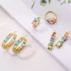 Wholesale Sweet C Shape Square Water Droplets Copper Rings Earrings In Bulk