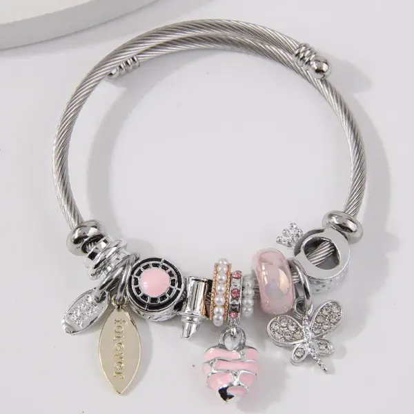 201 Stainless Steel Alloy Heart Shape agoy Electroplated White K Plated Simple Style Bangle