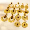 Wholesale 1 Pair Retro Bohemian Round Oval Titanium Steel Natural Stone Drop Earrings