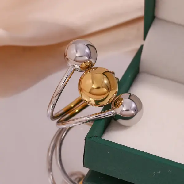 Wholesale 304 Stainless Steel Color Block PVD Coated Stone-Free 18K Gold Plated Real Gold Plated Retro Waterproof Non Tarnish Plating Rings