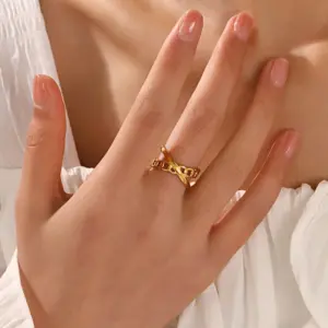 Wholesale PVD Coated 18K Gold Plated Asymmetrical 304 Stainless Steel Hip-Hop Waterproof Non Tarnish Open Rings