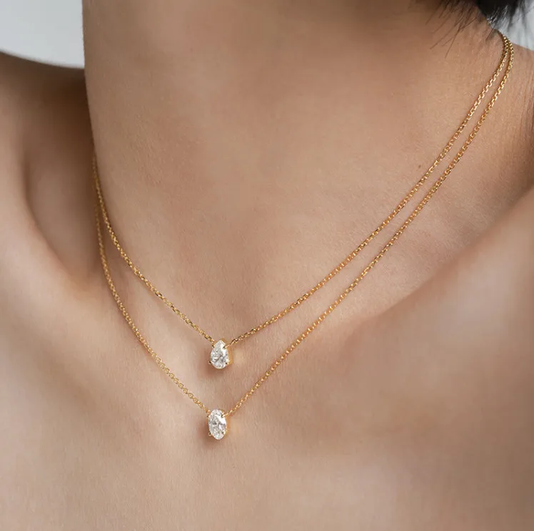 Wholesale 304 Stainless Steel Oval Water Droplets PVD Coated Zircon 18K Real Gold Plated Simple Style Waterproof Non Tarnish Inlay Cable Chain Gold Pe
