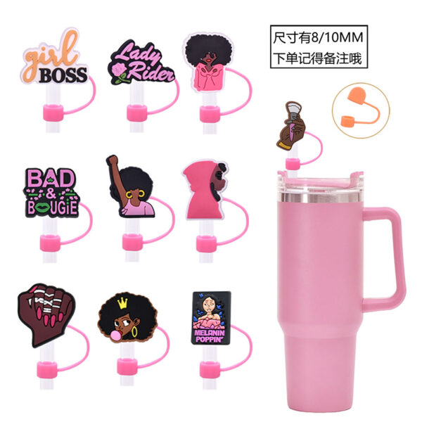 Wholesale Random 100pcs 10mm Black Pink Girl Dust Plug Straw Cup Straw Accessories
