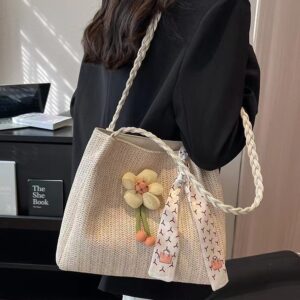 Wholesale Vacation Seaside Woven Straw Bag Women's Large Capacity 2025 New Rattan Satchel Shoulder Bag Commuter Tote Bag