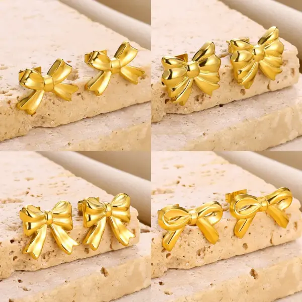 Wholesale PVD Coated Real Gold Plated Bow Knot 304 Stainless Steel Simple Style Classic Style Waterproof Non Tarnish Ear Studs