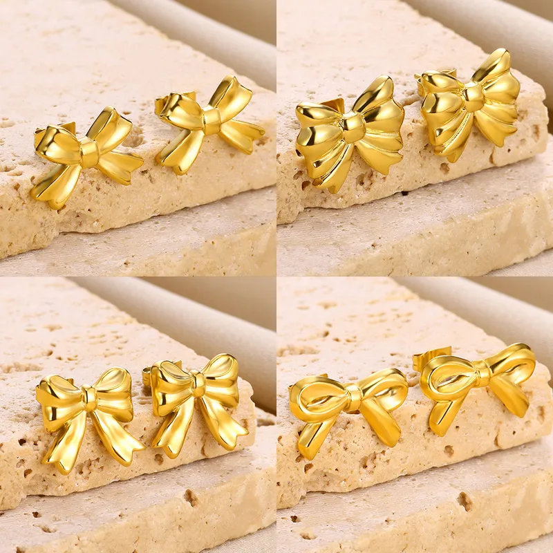 Wholesale PVD Coated Real Gold Plated Bow Knot 304 Stainless Steel Simple Style Classic Style Waterproof Non Tarnish Ear Studs
