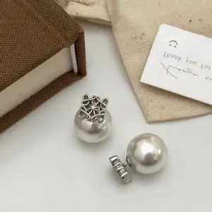 Silver Large Pearl Retro Earrings A-75