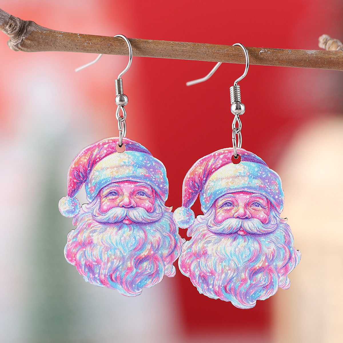 Wholesale New cross-border Christmas Y2K Colorful Pendant Earrings Wooden Double-sided Christmas Earrings Gift