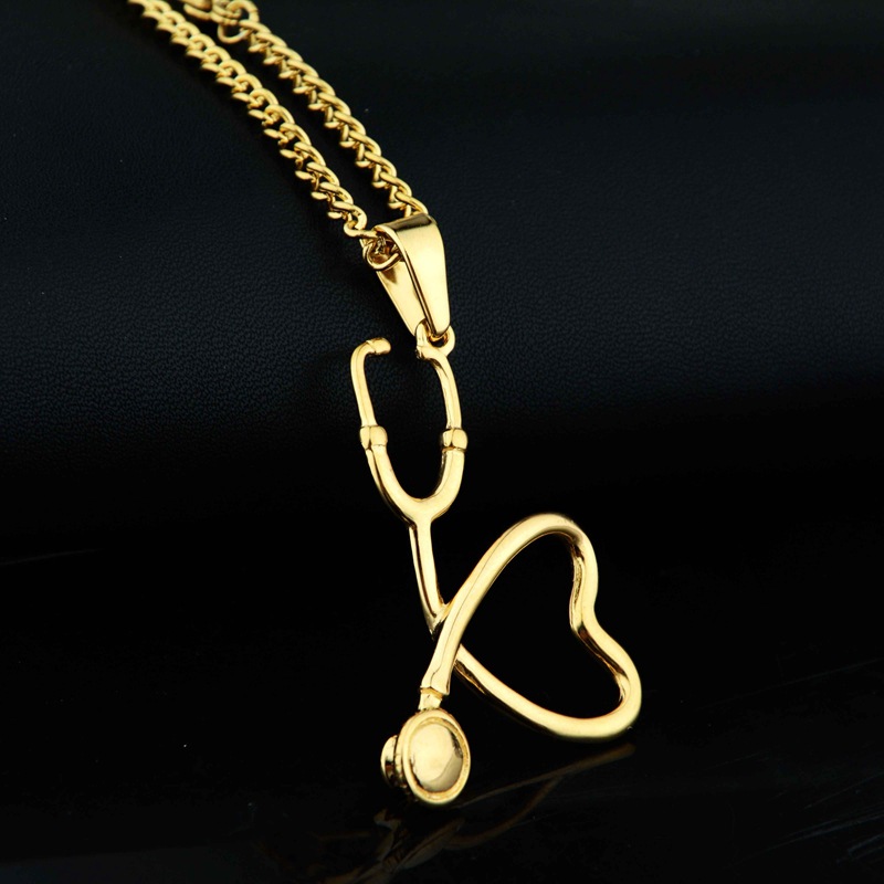 Wholesale titanium steel stethoscope pendant hip hop titanium steel necklace jewelry