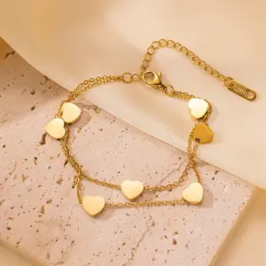 Qye39 Double Layers Loving Heart Bracelet / Gold