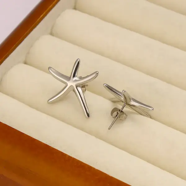 Wholesale 304 Stainless Steel Starfish PVD Coated 18K Gold Real Gold Plated French Style Marine Style Waterproof Non Tarnish Gold Ear Studs