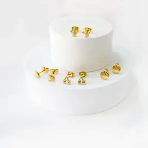 Wholesale Retro Cherry Crown Shell Stainless Steel Plating Ear Studs 1 Pair