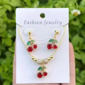 Cherry Earrings and Necklace Set (Gold) / 1 Set/Package