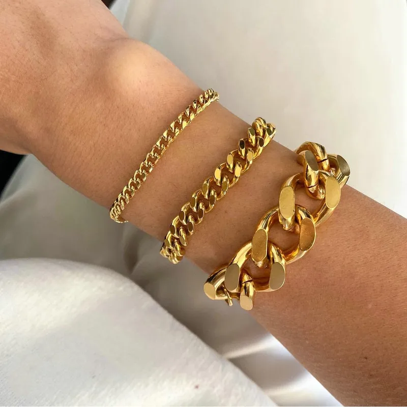 Wholesale PVD Coated Real Gold Plated Stainless Steel Fashion Waterproof Non Tarnish 304 Stainless Steel Bracelets