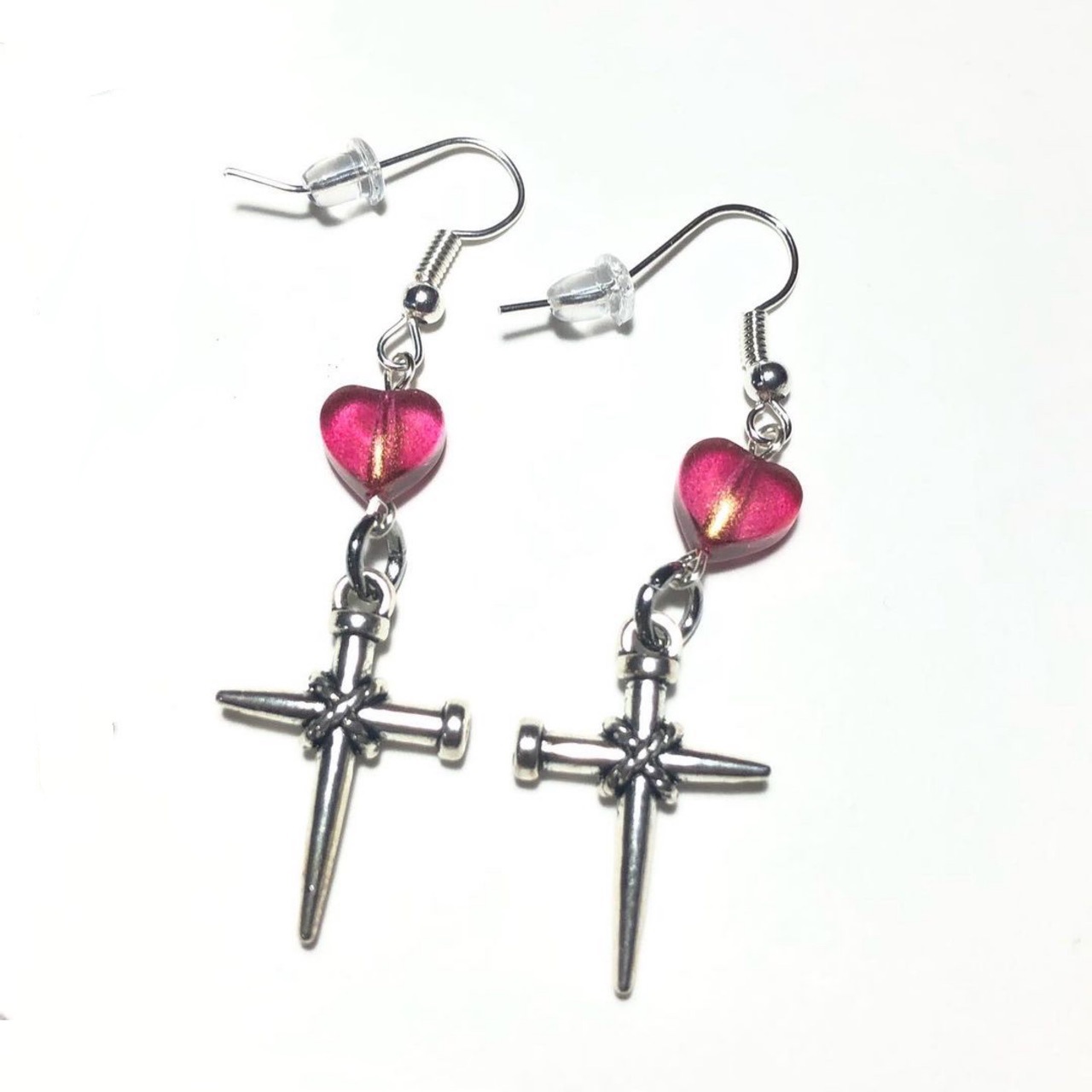 Wholesale European and American Foreign Trade pular new gothic punk style peach heart cross earrings cross earrings for women