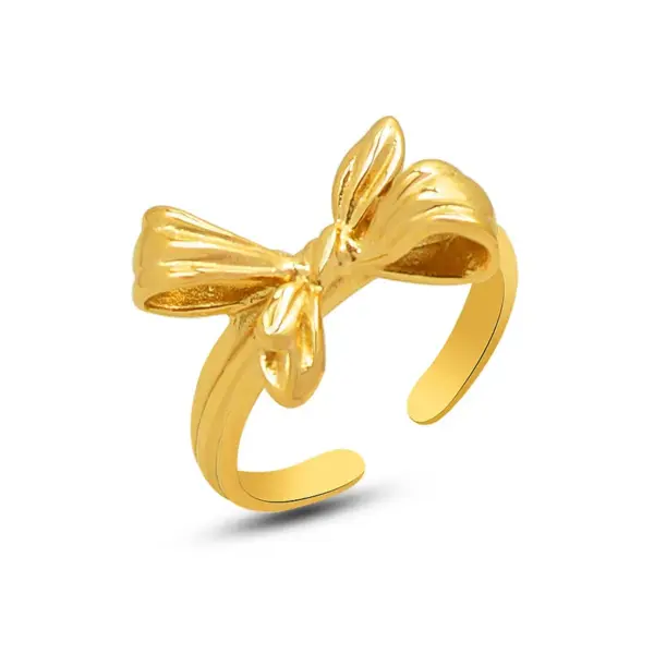 Wholesale PVD Coated Real Gold Plated 18K Gold Bow Knot 304 Stainless Steel Fashion Waterproof Non Tarnish