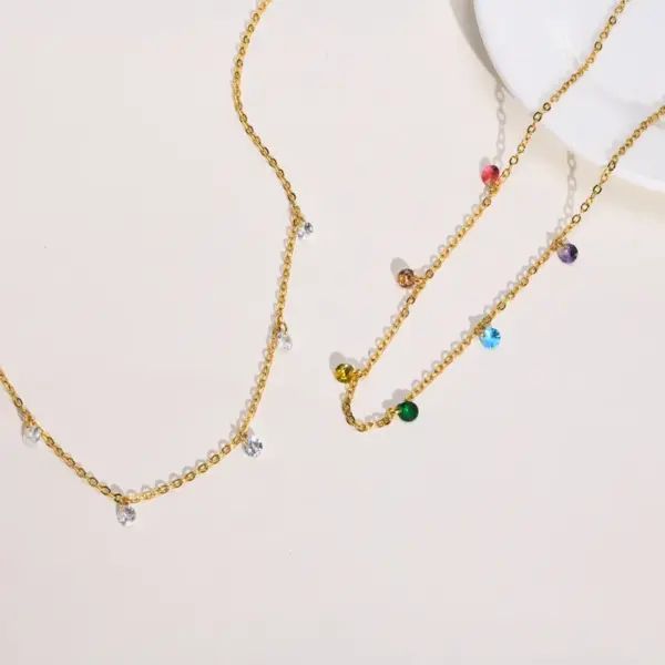 Wholesale Jewelry Simple Style Geometric 201 Stainless Steel Zircon 18K Gold Plated Plating Stainless Steel Necklaces