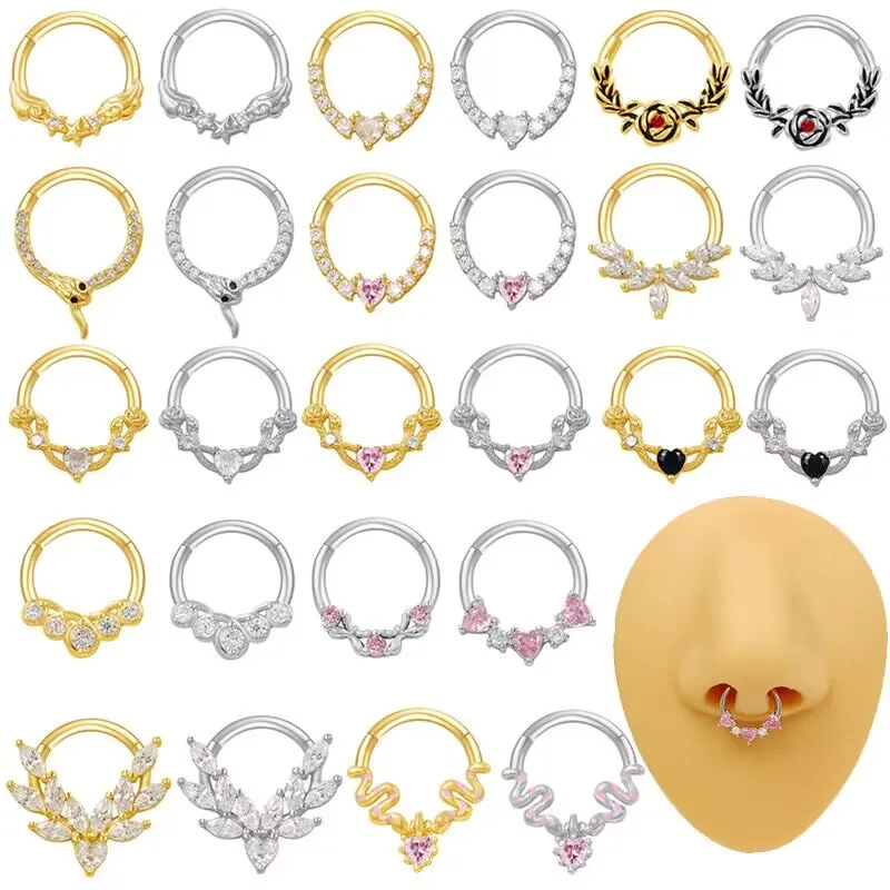 Wholesale 1 Piece 316 Stainless Steel Alloy Rhinestones Nose Rings & Studs Star Rose White Gold Plated Gold Plated Nose Rings & Studs Unisex