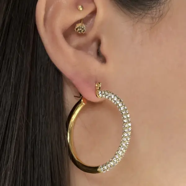 Wholesale 1 Pair Streetwear U Shape Plating Inlay Titanium Steel Rhinestones Hoop Earrings