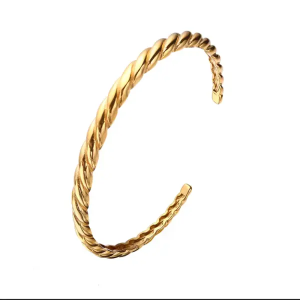 Wholesale Vacuum Plating Real Gold Plated 18K Gold C Shape 304 Stainless Steel Fashion Waterproof Non Tarnish Bangle