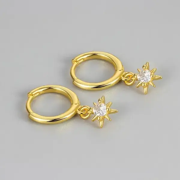 Wholesale Sunflower Hexagram Earrings Fashionable Sunflower Pattern Polished Stainless Steel Versatile Seasonal Unisex Earring Set