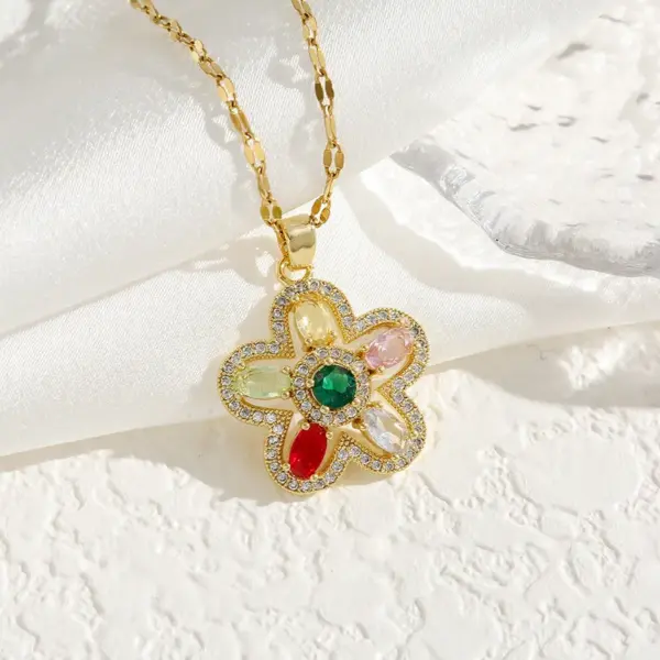 Wholesale Water Plating Vacuum Plating 18K Gold Plated Geometric Letter Flower Titanium Steel Modern Style Sweet Classic Style Titanium Steel Pendant Necklace