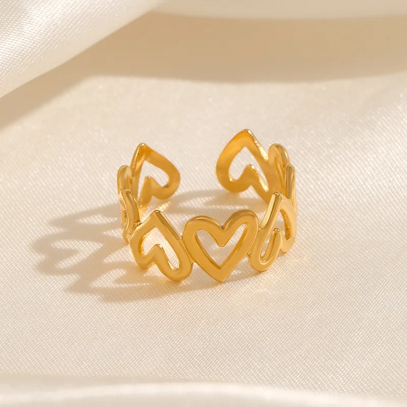 Wholesale PVD Coated 18K Gold Plated Heart Shape 304 Stainless Steel Classic Style Waterproof Non Tarnish Open Ring