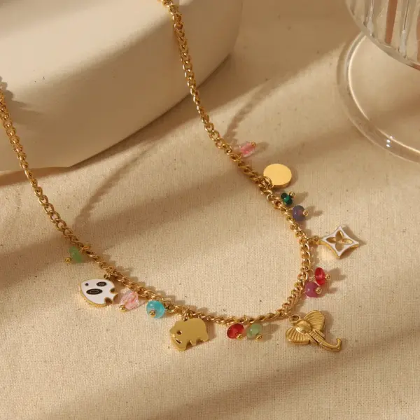 Wholesale Ion Plating (IP) 18K Gold Plated Elephant Flower Boots 304 Stainless Steel Basic Bohemian Pendant Necklace