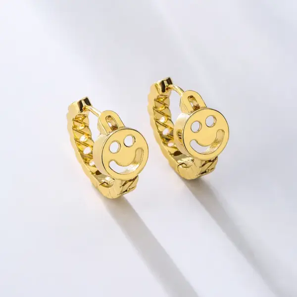 Wholesale 1 Pair Fashion Smile Face Gold Plated Copper Zircon Gold Plated Hoop Earrings