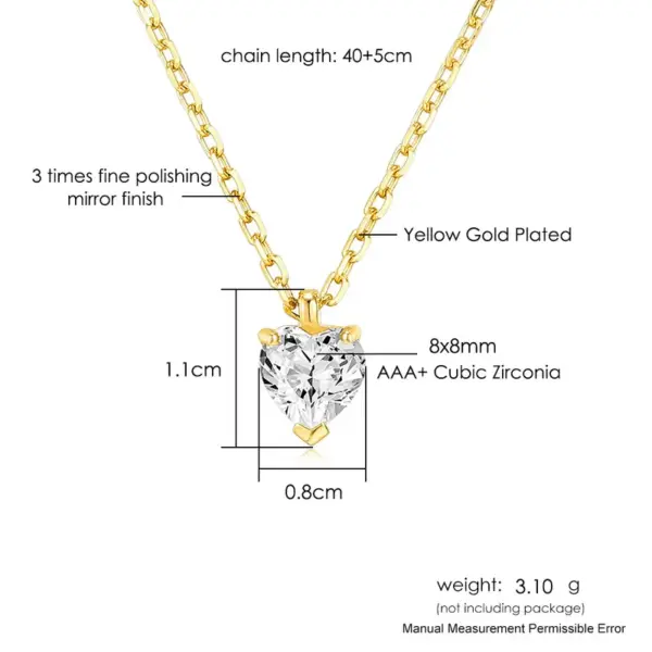 Wholesale Fashion Heart Shape Copper Inlay Zircon Pendant Necklace 1 Piece