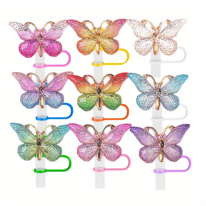Wholesale Ins Butterfly Straw Cap DIY Handmade Straw Decoration Aessories Gradient Butterfly Resin Dust Plug Straw Cover