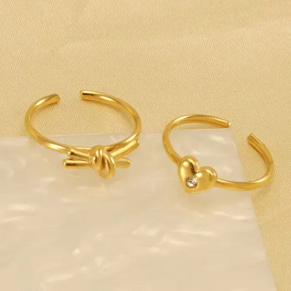 Wholesale PVD Coated 18K Gold Plated Heart Shape Knot Flower Stainless Steel Simple Style Waterproof Non Tarnish Open Ring