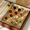 304 Stainless Steel Inlaid Natural Stone Irregular Shape Stud Earrings Plated 18K Real Gold Zircon Pearl Vintage Earrings
