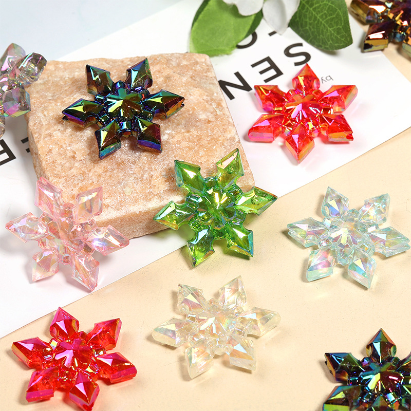 Wholesale New Acrylic UV-coated 3D Snowflake Vertical Hole Beaded Christmas Snowflake DIY Mobile Phone Chain Beaded Pen Aessories