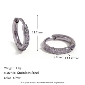 Rounded Edge Zircon Earrings-Steel Color 12mm