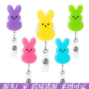 Wholesale Easter Bunny Acrylic Easy Pull Buckle ID Buckle Telescopic Buckle Cartoon Medical Staff ID badge Buckle