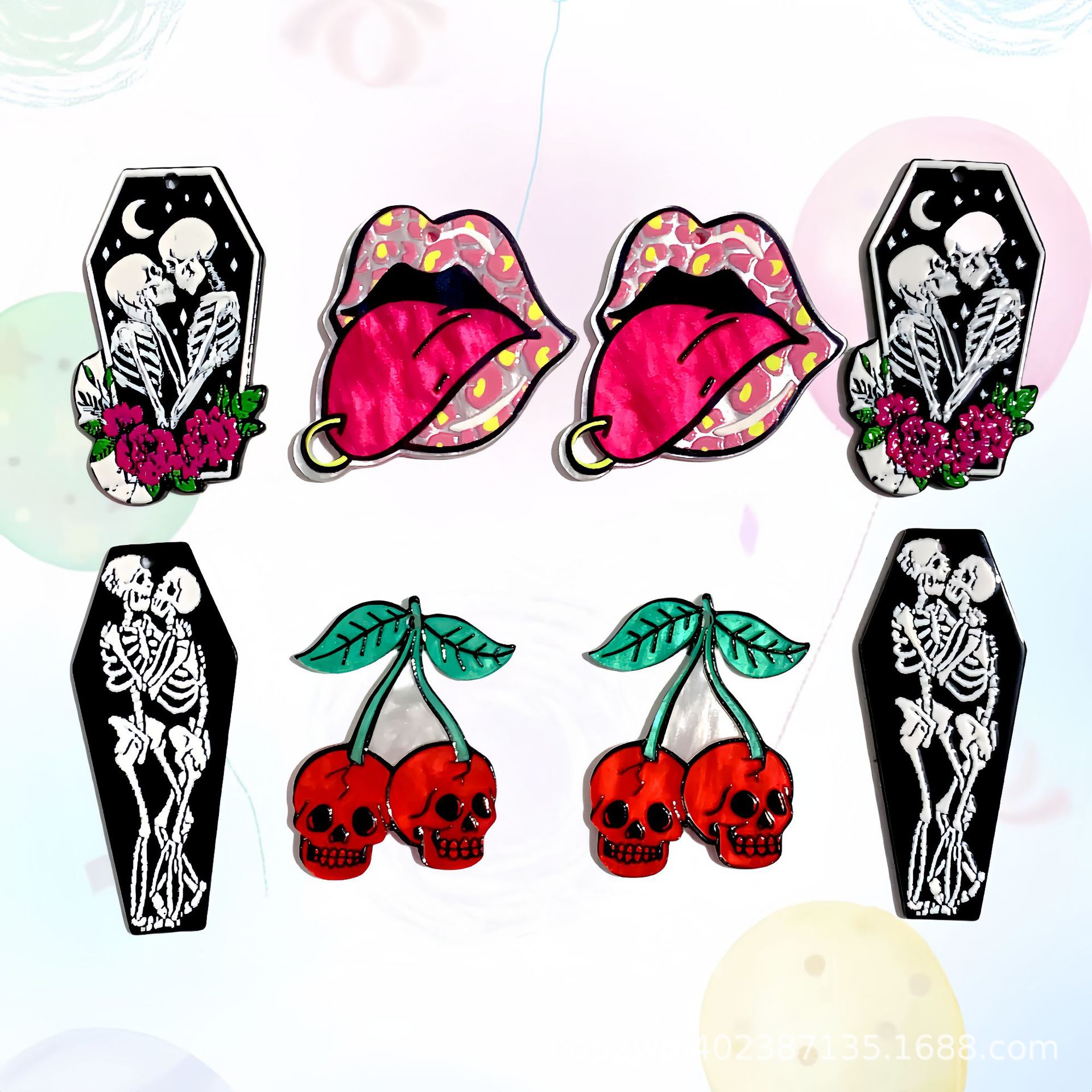Wholesale Cherry Skull Acrylic Flatback Pendant DIY Earrings Pendant