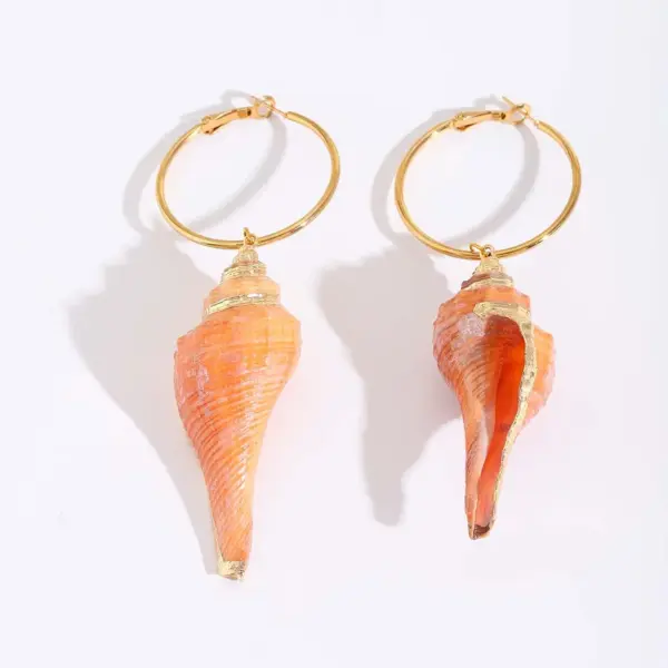 Wholesale Ion Plating (IP) 18K Gold Plated Conch Shell 304 Stainless Steel Natural Exaggerated Marine Style Beach Drop Earrings