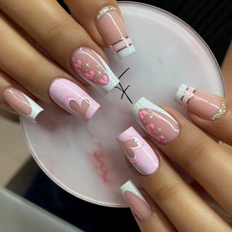 Wholesale Diamond European-style sweet sober light blue wearing armor sweet girl ins style European and American nail art piece 24 pieces