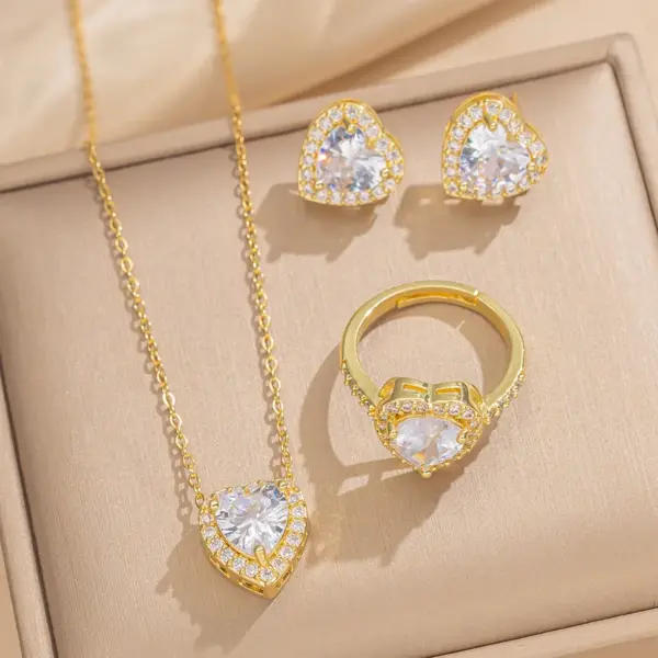 Wholesale PVD Coated Real Gold Plated Heart Shape Stainless Steel Lady Queen Classic Style Waterproof Non Tarnish Jewelry Set