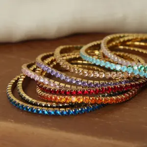 304 Stainless Steel Colorful PVD Coated Zircon 18K Gold Plated Real Gold Plated Simple Style Waterproof Non Tarnish Plating Inlay White Blue Gold Bracelets