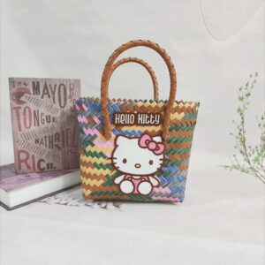 Gray color hand basket with kt letter cat embroidery
