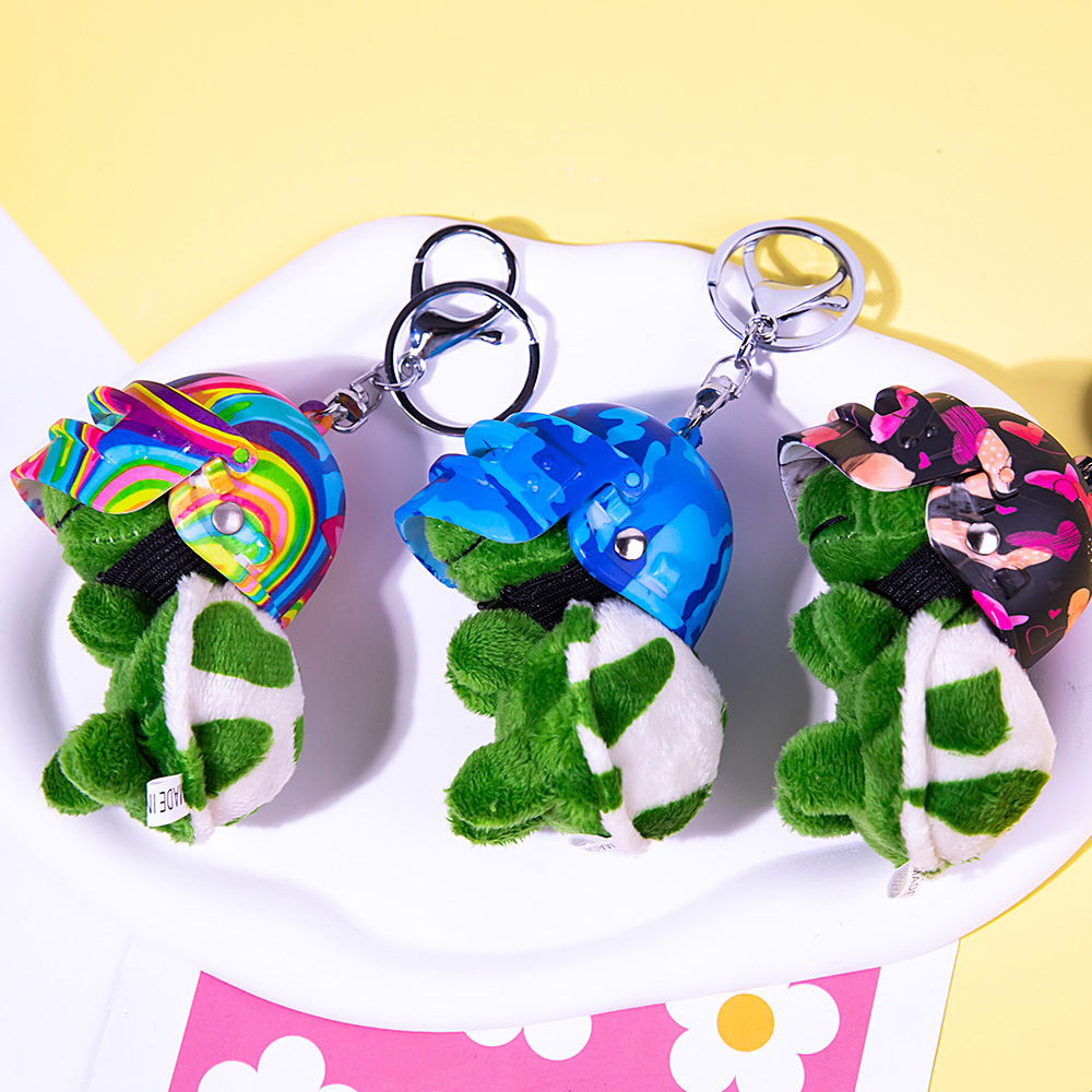 Wholesale Internet Celebrous TikTok Ll 3 Helmet Wearing Turtle Keychain Pendant Cute Plush Turtle Lage Doll Machine Gift