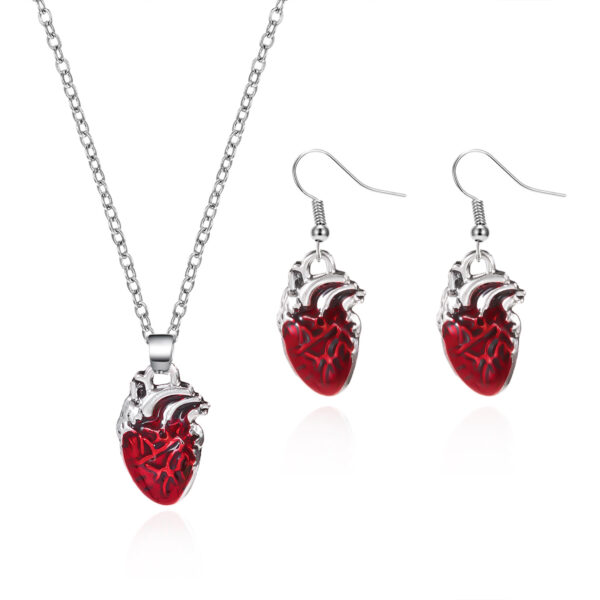 Wholesale Gothic Halloween Three-dimensional Blood-Dripping Heart Necklace Earring Set