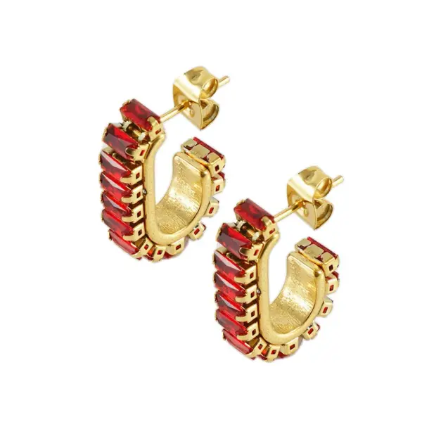 Wholesale 1 Pair Fashion U Shape Plating Inlay 304 Stainless Steel Rhinestones 18K Gold Plated Stainless Steel Earrings
