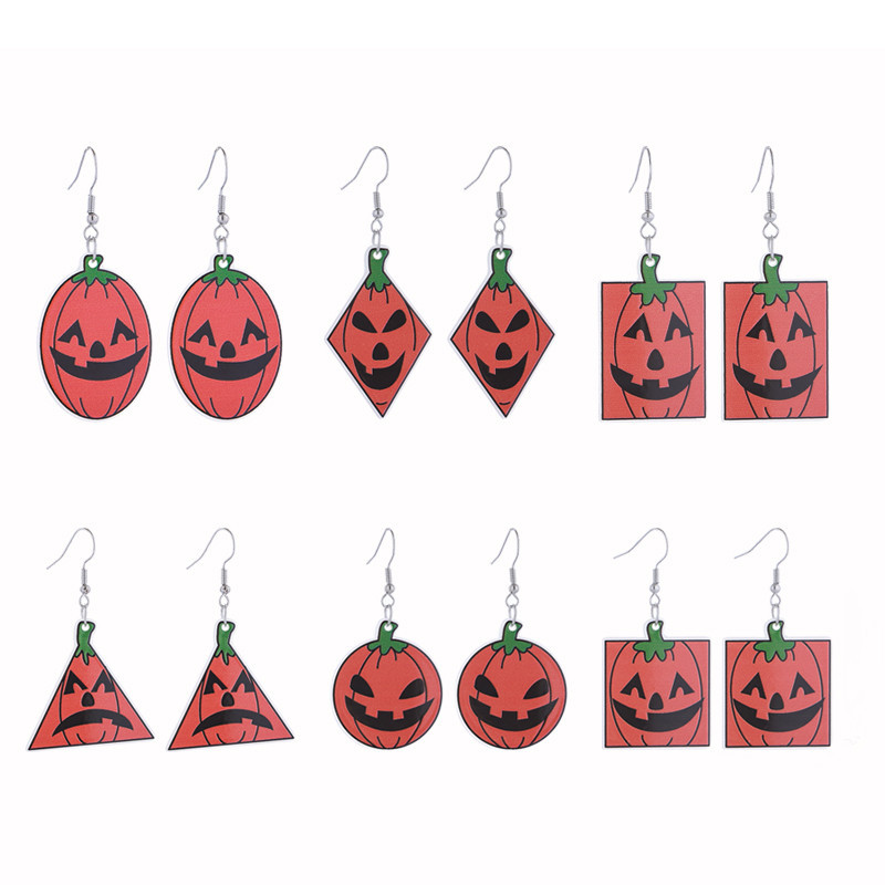 Wholesale Cross-Border Amazon Acrylic Pumpkin Head Luminous Earrings Funny Horror Creative Party Earrings